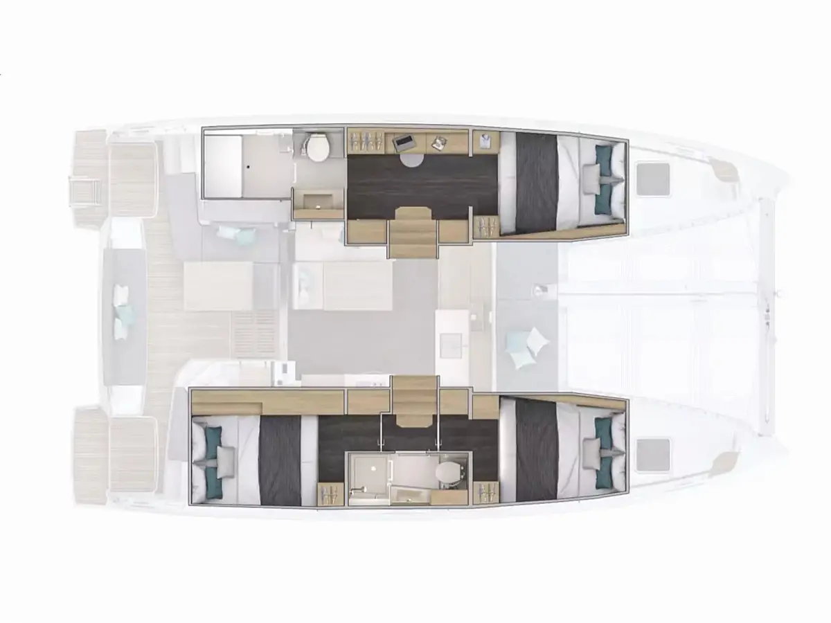 Lagoon 38 (2026) in Sardinia deck plan