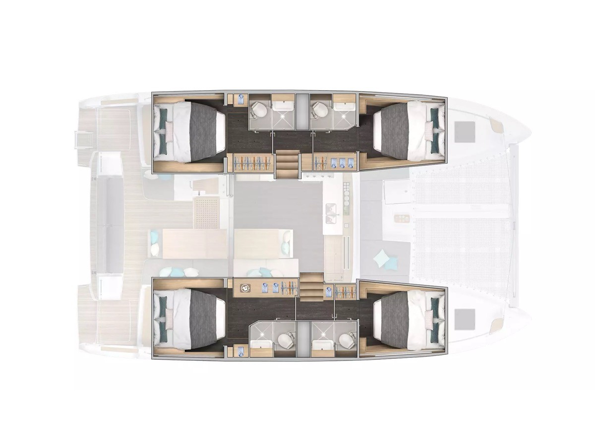 Lagoon 43 (2026) in Sardinia deck plan