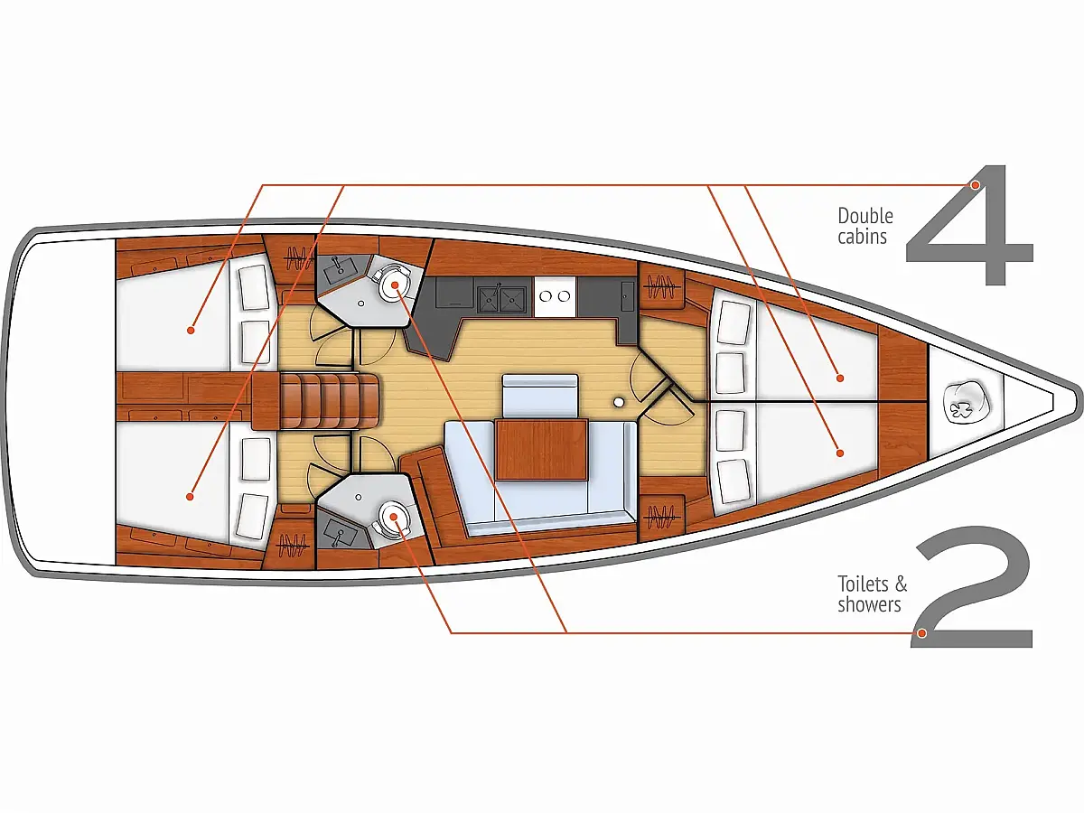 Oceanis 45 (2018) in Montenegro deck plan