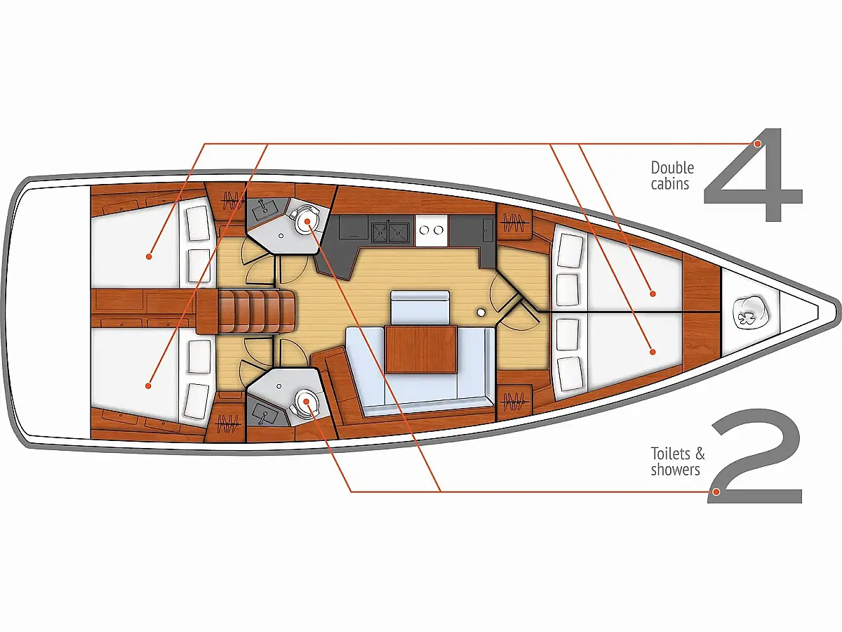 Oceanis 45 (2018) in Montenegro deck plan