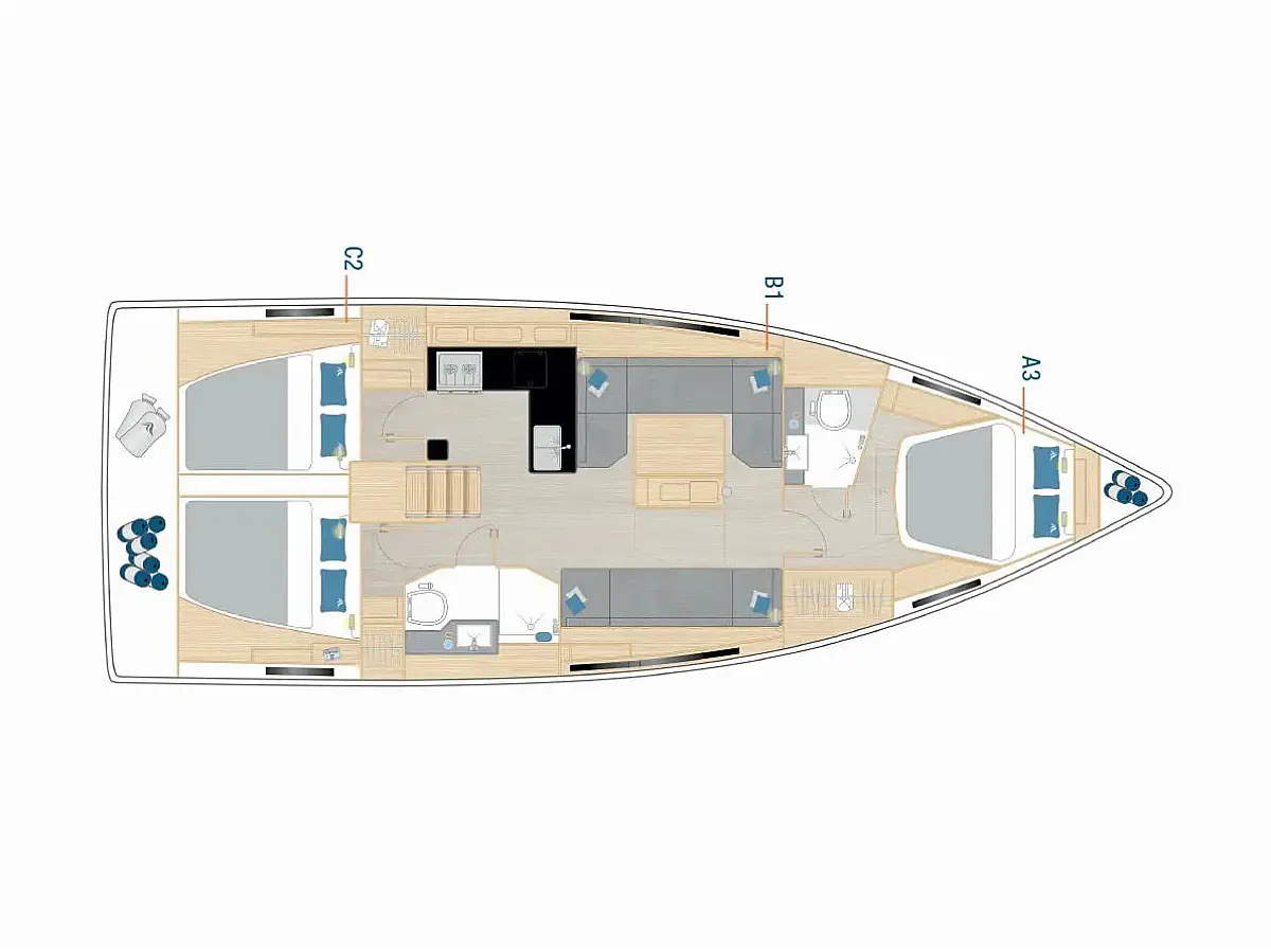 Hanse 410 (2026) in Sicily deck plan