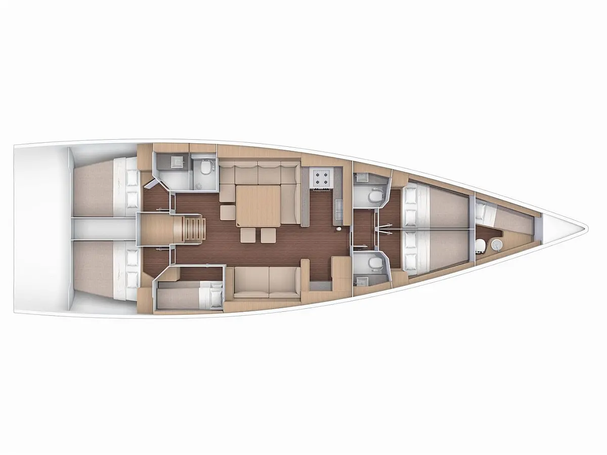 Dufour 56 Exclusive (2024) in Sardinia deck plan