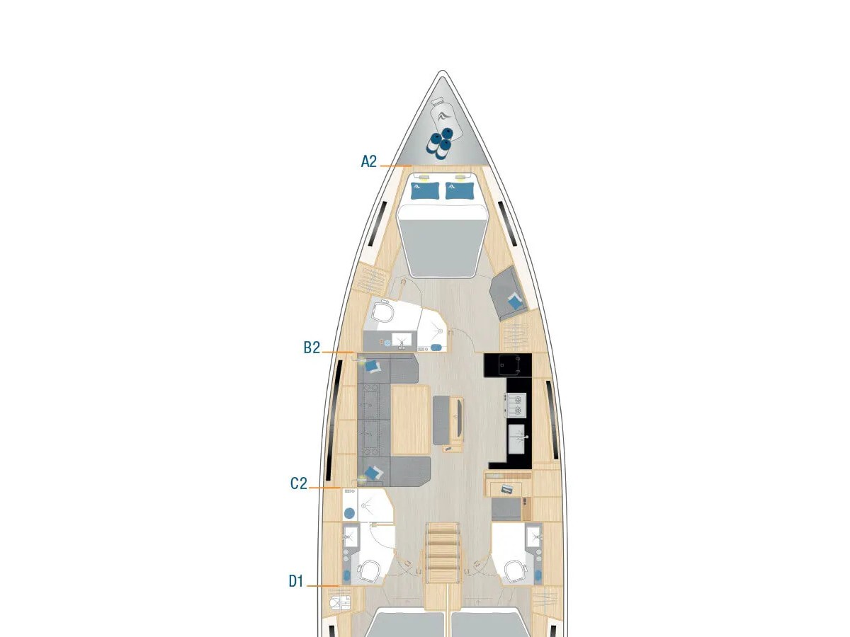 Hanse 460 (2024) in Sardinia deck plan